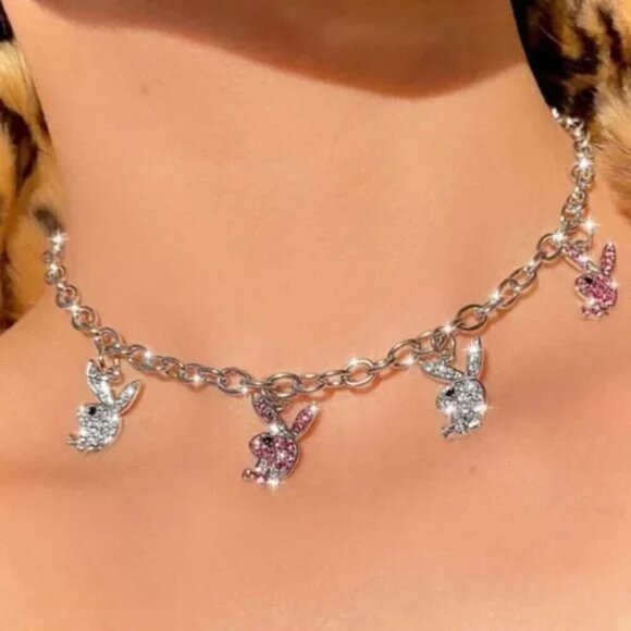 NEW PLAYBOY BUNNY GOLD AND PINK CHOKER NECKLACE - Picture 3 of 5